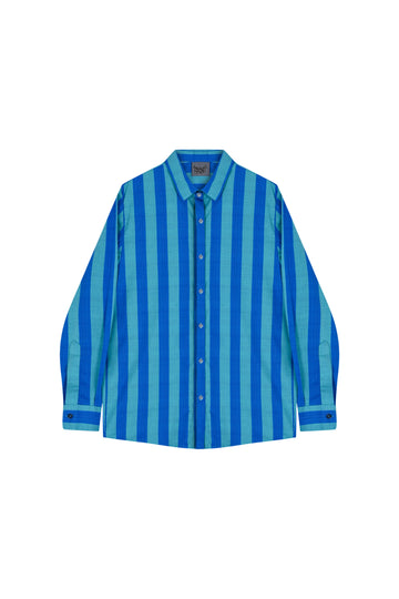 Turquoise-Blue Striped Oversize Shirt