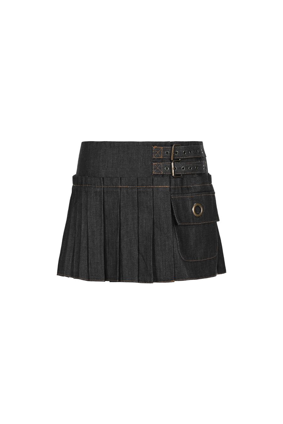 Pleated Denim Mini Skirt