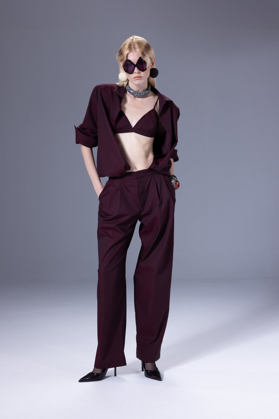 Bordeaux Pleated Pants