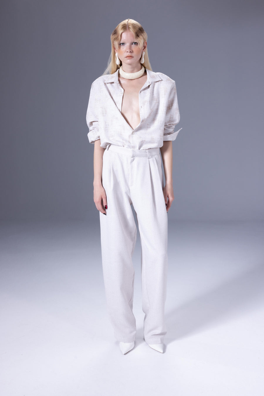 Vanilla Pleated Cotton Pants