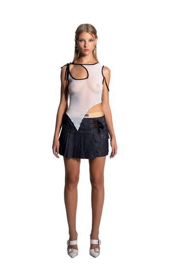 Pleated Denim Mini Skirt